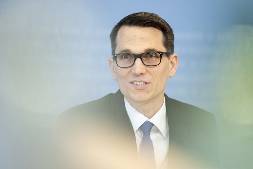 Swiss National Bank's (SNB) Chairman of the Governing Board Martin Schlegel speaks during a media briefing at the Swiss National Bank in Zurich, Switzerland, on Thursday, March 19, 2026. (KEYSTON ...