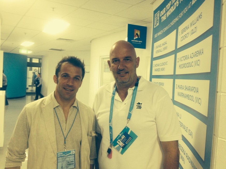 Avec l'ex-star du foot Alessandro Del Piero, à l'Open d'Australie 2014.