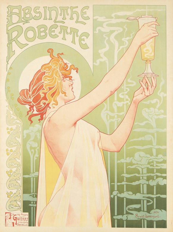 Affiche sur l'absinthe datant de 1896, réalisée par l'artiste belge Henri Privat-Livemont.