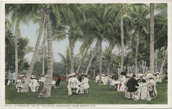 Afternoon Tea, Royal Poinciana, Palm Beach, Fla., still image, Postcards, 1898 - 1931. (Sepia Times/Universal Images Group via Getty Images)