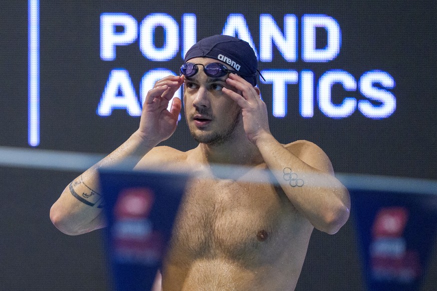 Swiss swimmer Noe Ponti is pictured during a training session prior to the European Aquatics Short Course Swimming Championships in Lublin, Poland, Monday, Dec. 1, 2025. (KEYSTONE/Patrick B. Kraemer)