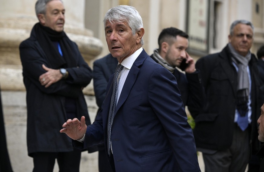 epa12639064 Italy's Minister of Sport and Youth Andrea Abodi attends a mass in memory of the victims of the Crans-Montana New-Year fire, at the Basilica of Saints Ambrose and Charles in Rome, Ita ...