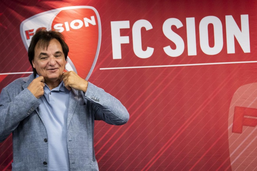 Christian Constantin, le president du FC Sion, parle lors d&#039;une conference de presse le jeudi 24 septembre 2020 a Martigny. (KEYSTONE/Jean-Christophe Bott)