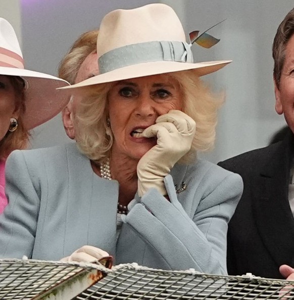 EPSOM, UNITED KINGDOM - MAY 31: (EMBARGOED FOR PUBLICATION IN UK NEWSPAPERS UNTIL 24 HOURS AFTER CREATE DATE AND TIME) King Charles III and Queen Camilla watch the racing as they attend &#039;Ladies D ...