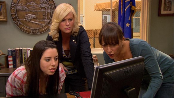 Rashida Jones, Amy Poehler, and Aubrey Plaza in Parks and Recreation (2009)
