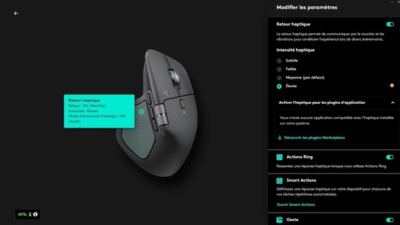 L'application de Logitech permet des réglages fins d'utilisation.