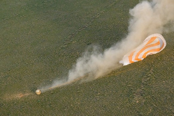 epa12042024 A handout photo made available by NASA shows the Soyuz MS-26 spacecraft, with Expedition 72 NASA astronaut Don Pettit and Roscosmos cosmonauts Alexey Ovchinin and Ivan Vagner aboard, is se ...