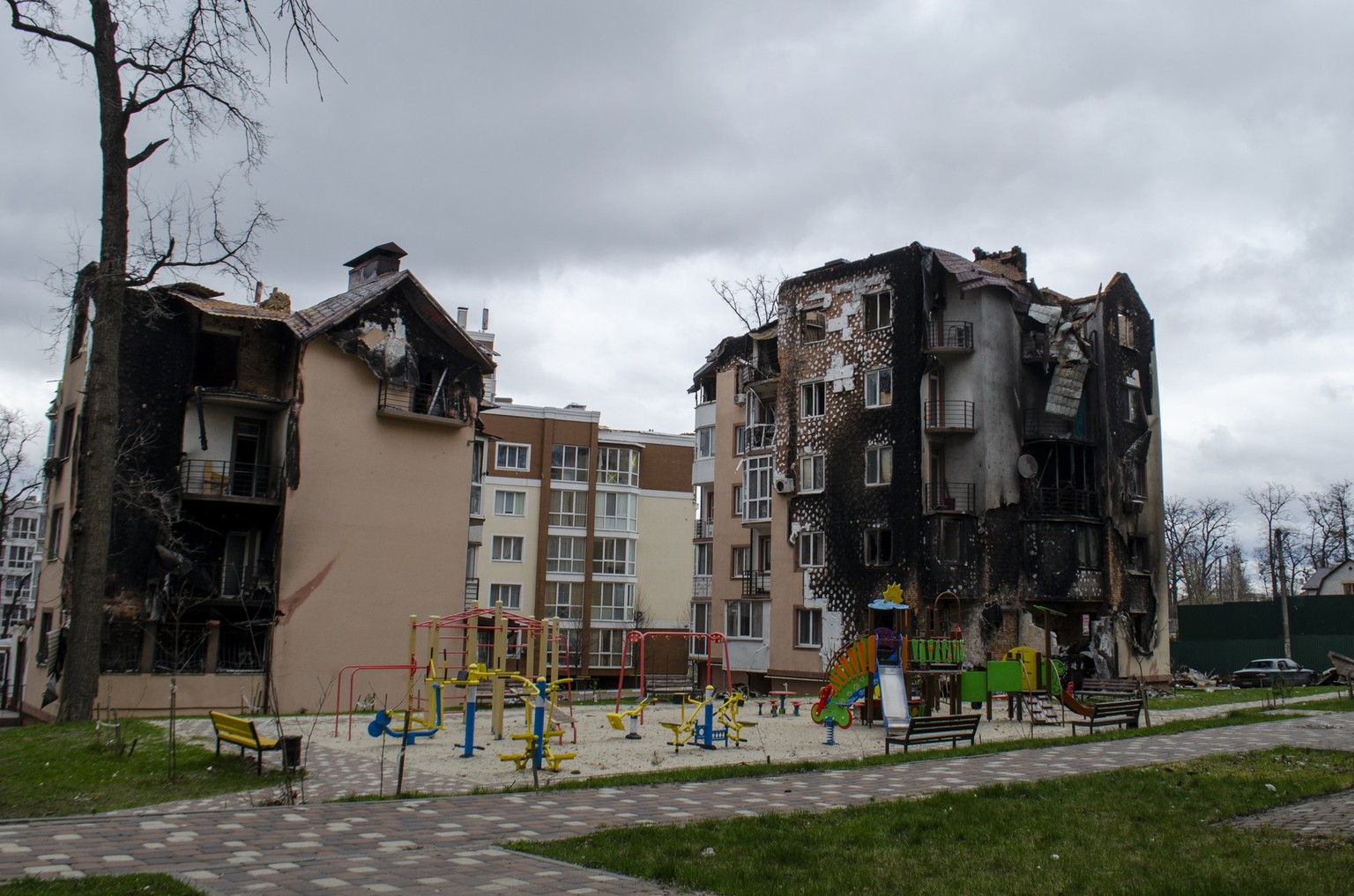 Destroyed house. Russian war against Ukraine. Destroyed buildings on the streets of Irpen. Broken, shelled windows. Buildings after being hit by missiles. Model Released Property Released xkwx 2022 ai ...