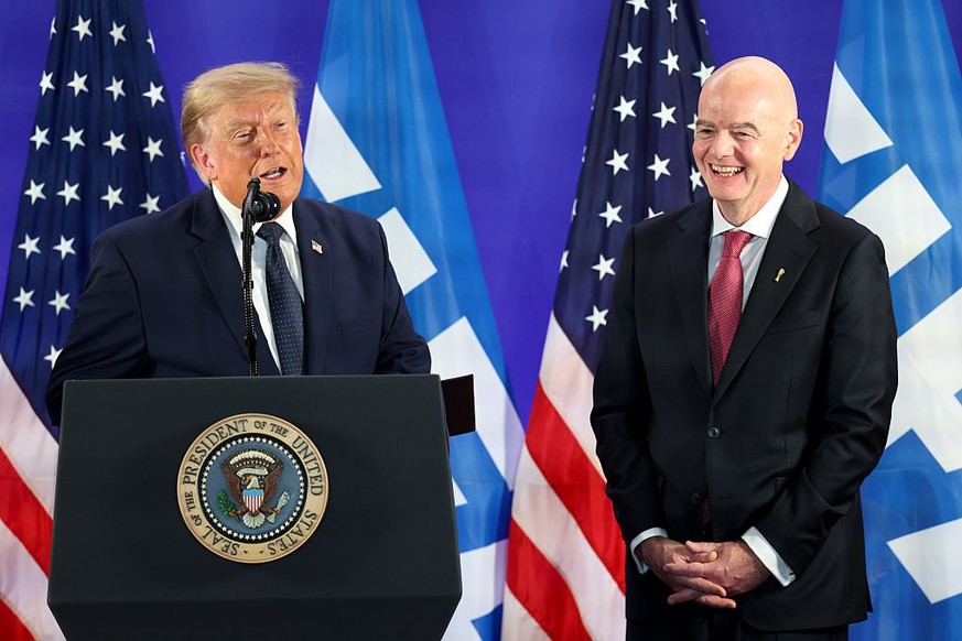 NEW YORK, NEW YORK - JULY 17: FIFA President Gianni Infantino with President of the United States Donald J. Trump during the FIFA World Cup 2026 Final Reception at Trump Tower on July 17, 2026 in New  ...