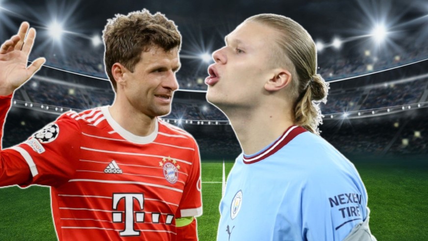 Thomas Müller (à gauche) et Erling Haaland (à droite) se feront face lors du quart de finale de Champions League entre leurs équipes, le Bayern Munich et Manchester City.