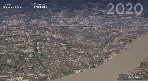 Google Earth réchauffement climatique Shanghai Chine évolution timelapse