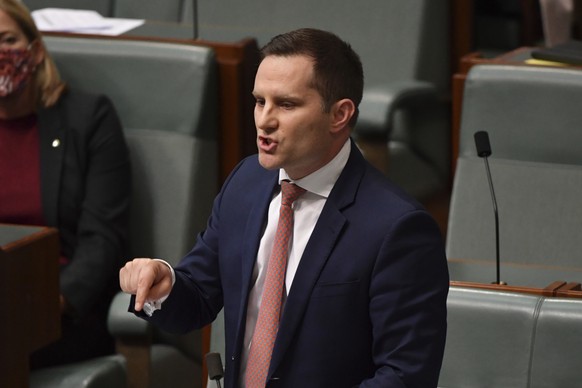 Minister for Immigration Alex Hawke during Question Time in the House of Representatives at Parliament House in Canberra, Thursday, Oct. 21, 2021. Hawke���s office will consider the original decision  ...