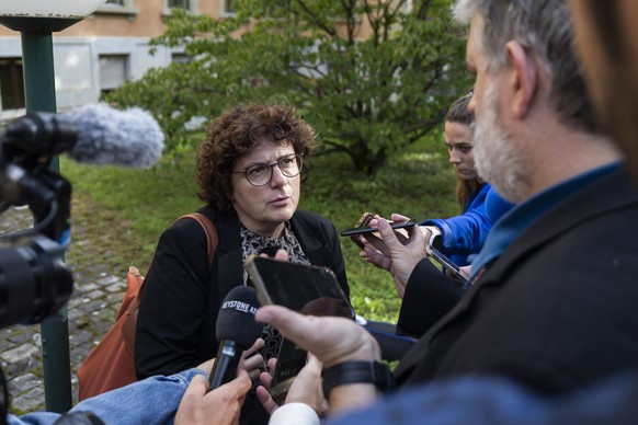 La proceure generale adjointe Catherine Seppey parle aux journalistes devant le Tribunal cantonal du Valais lors du verdict du proces en appel de l&#039;encaveur Cedric Flaction ce mardi, 16 septembre ...