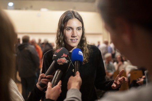 Das Model Tamy Glauser spricht im Interrview anlaesslich der Nominationsversammlung zu den Nationalratswahlen der Gruene Kanton Zuerich am Dienstag, 21. Mai 2019 in Zuerich. (KEYSTONE/Ennio Leanza)