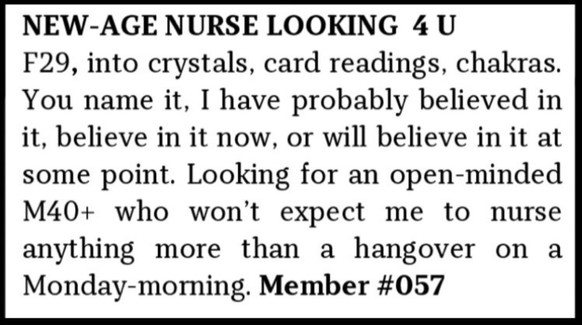 Long Lost Personals - Dating-Annoncen anno dazumal.

https://www.instagram.com/longlostpersonals/