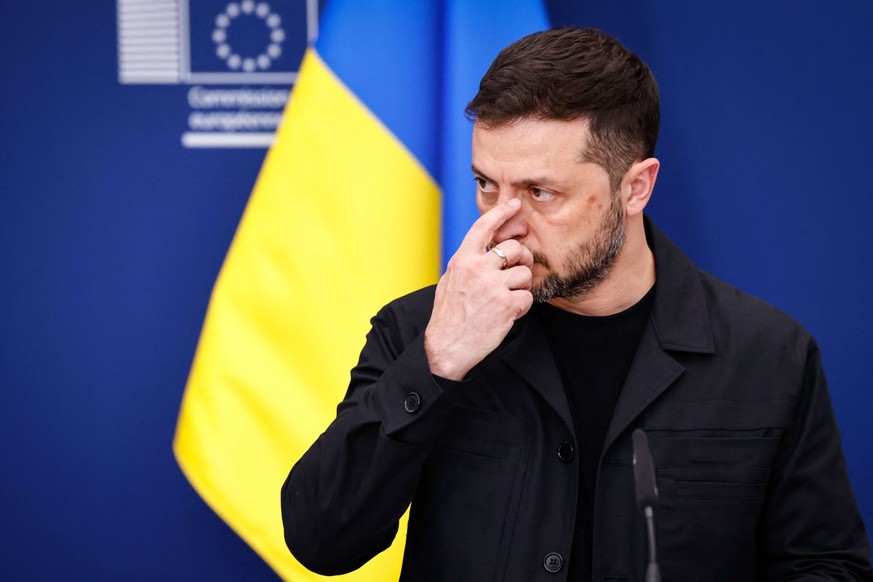 Le président ukrainien Volodymyr Zelensky, lors d&#039;une conférence de presse conjointe avec le président de la Commission européenne à Bruxelles, le 17 août 2025.