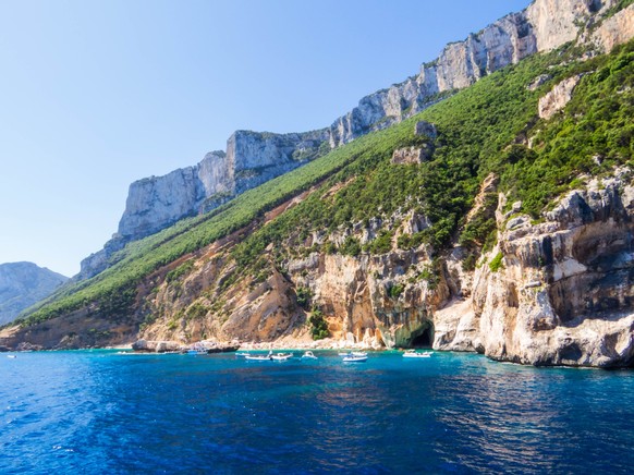 View of the amazing Cala Mariolu in the Gulf of Orosei in Sardinia, Italy xkwx bay beach beautiful blue clear coast coastline colorful costa crystal europe green holiday idyllic island italian italy l ...