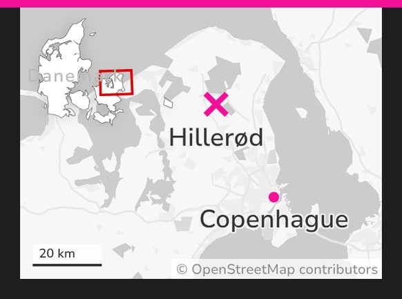 Hillerød au Danemark, carte de situatiuon.