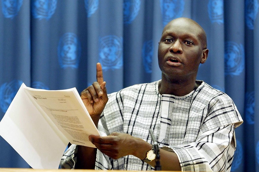 Olara Otunnu, the United Nations special representative for children and armed conflict, briefs reporters Monday, Dec. 16, 2002, at the United Nations. In an attempt to send a message that the interna ...