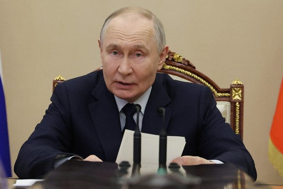 Russian President Vladimir Putin leads a cabinet meeting on economic issues at the Kremlin in Moscow, Tuesday, Feb. 3, 2026. (Vyacheslav Prokofyev/Sputnik, Kremlin Pool Photo via AP)
Vladimir Putin