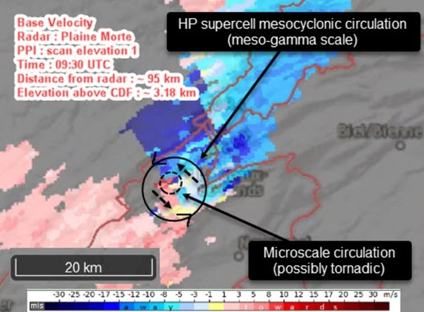 La Chaux-de-Fonds une rotation à grande échelle appelée «mésocyclone».