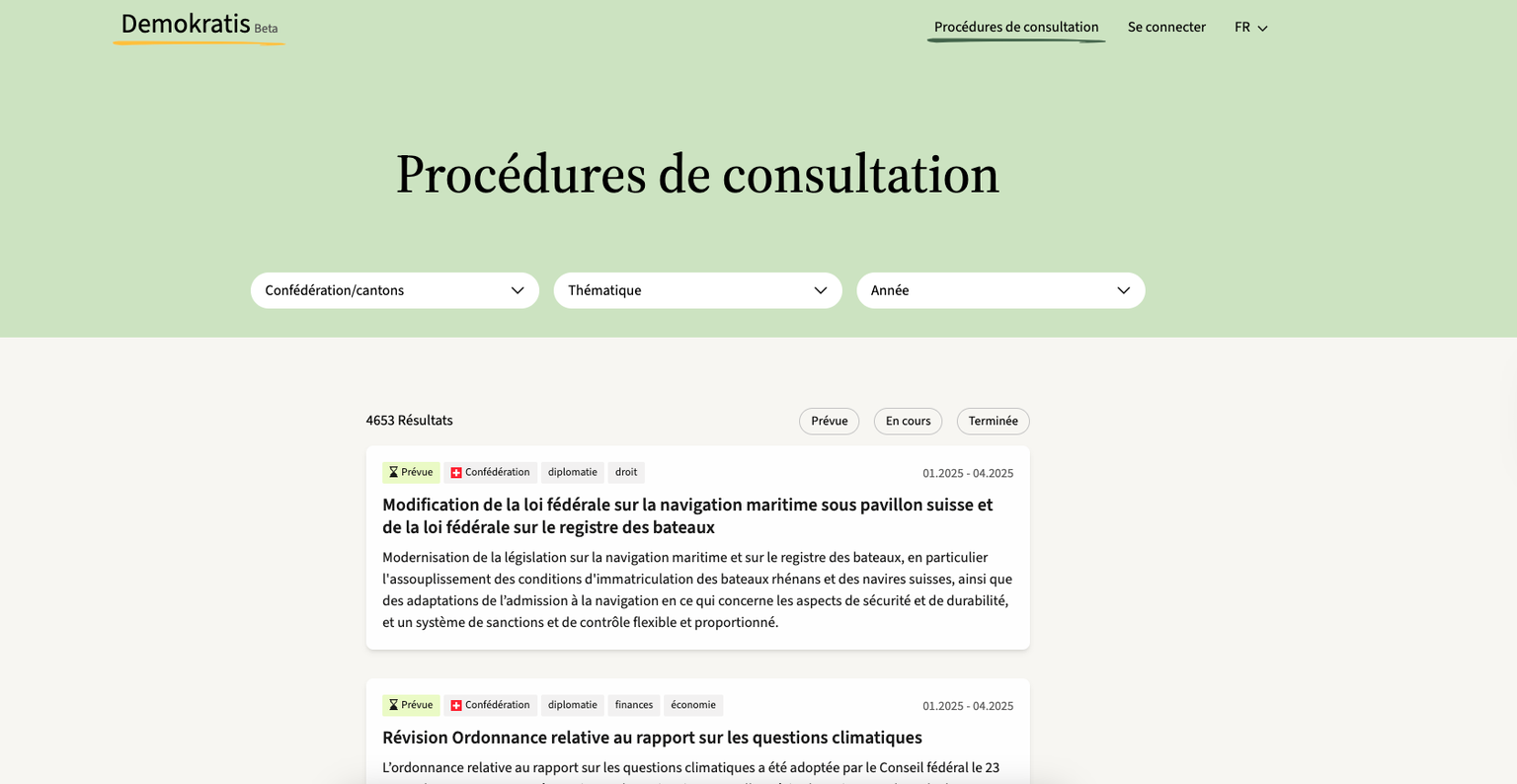 Demokratis: Voilà à quoi ressemble le site Internet de la nouvelle plateforme de consultation.