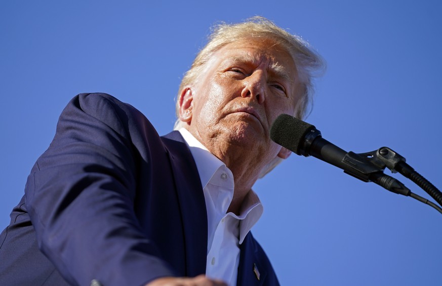 Former President Donald Trump speaks at a campaign rally at Waco Regional Airport, Saturday, March 25, 2023, in Waco, Texas. (AP Photo/Evan Vucci)
Donald Trump