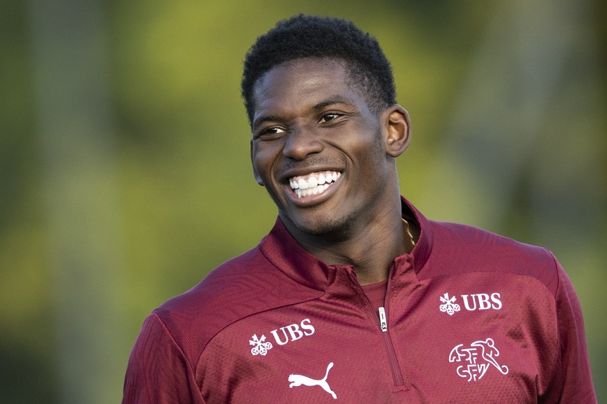 Breel Embolo im Training der Schweizer Fussball Nationalmannschaft vor den kommenden WM Qualifikationsspielen, am Dienstag, 7. Oktober 2025, in St. Gallen. (KEYSTONE/Gian Ehrenzeller)