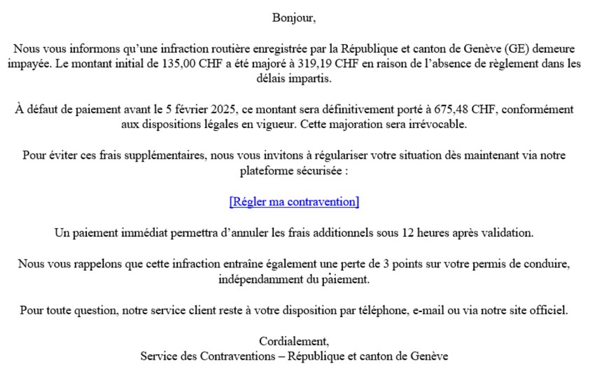 Arnaque contravention GE