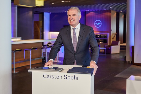epa09050717 A handout photo made available by Lufthansa Group shows Deutsche Lufthansa AG Chief Executive Officer Carsten Spohr at an yearly press conference of Lufthansa Group in Frankfurt am Main, G ...