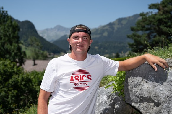 Switzerland�s tennis player Dominic Stricker poses during a press conference at the Swiss Open tennis tournament in Gstaad, Switzerland, on Monday, July 18, 2022. (KEYSTONE/Peter Schneider)