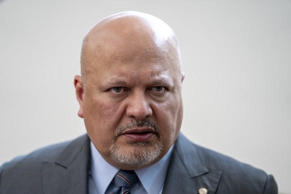 FILE - Karim Khan, Prosecutor of the International Criminal Court looks up prior to a press conference in The Hague, Netherlands, July 3, 2023. (AP Photo/Peter Dejong, File)
ICC Trump Sanctions