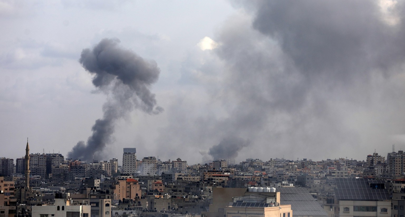 Smoke rises following Israeli strikes in Gaza, City, October 10, 2023. (Photo by Majdi Fathi/NurPhoto via Getty Images)