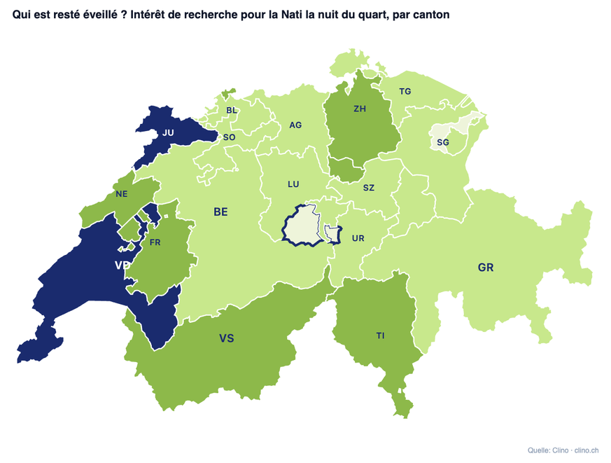 Les cantons suisses qui sont restés éveillés lors du match Suisse-Argentin.