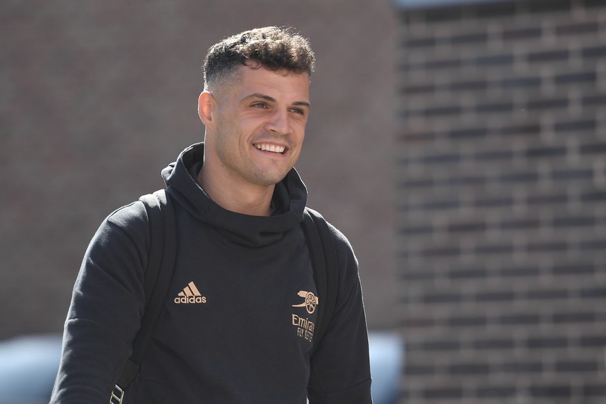 epa10641078 Granit Xhaka of Arsenal arrives at the stadium ahead of English Premier League match between Nottingham Forest and Arsenal FC in Nottingham, Britain, 20 May 2023. EPA/VINCE MIGNOTT EDITORI ...