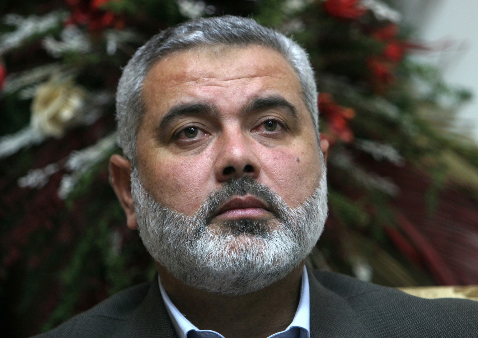 Palestinian Prime Minister of the Hamas government in Gaza, Ismail Haniyeh during a press conference at his home in the Shati refugee camp in Gaza City, Friday, Dec. 14, 2007. Haniyeh was addressing a ...