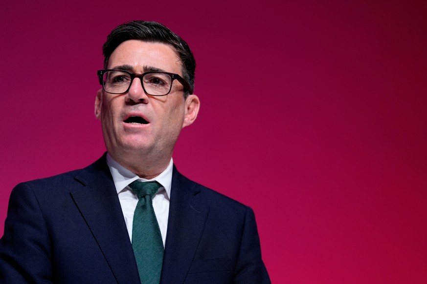 British Prime Minister Andy Burnham speaks at the Labour Party Conference, in Liverpool, England, Wednesday, Sept. 30, 2026. (Stefan Rousseau/PA via AP)
Andy Burnham