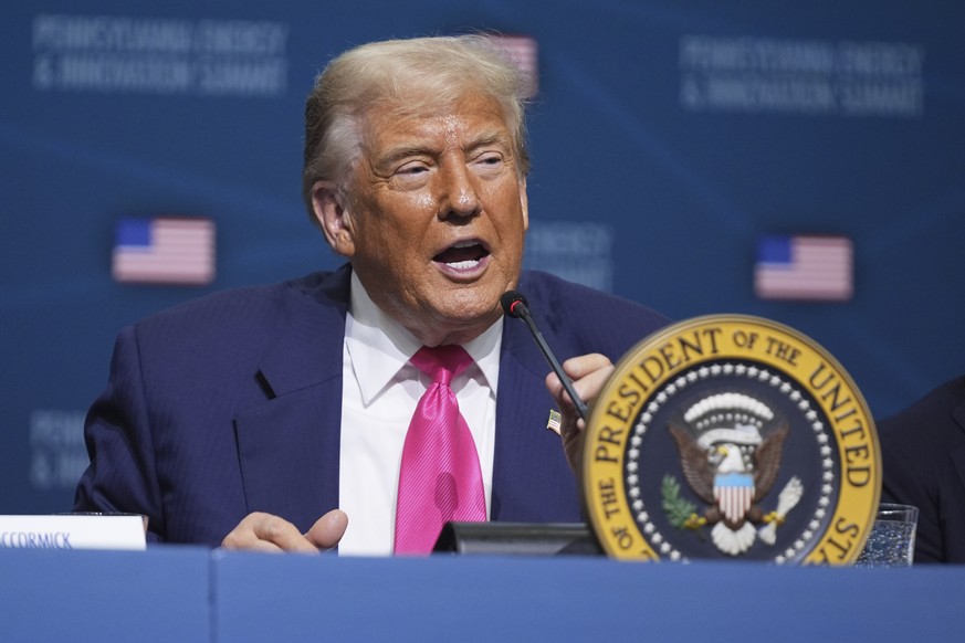 President Donald Trump speaks at the &quot;Inaugural Pennsylvania Energy and Innovation Event&quot; at Carnegie Mellon University, Tuesday, July 15, 2025, in Pittsburgh. (AP Photo/Evan Vucci)
Donald T ...