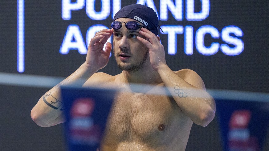 Swiss swimmer Noe Ponti is pictured during a training session prior to the European Aquatics Short Course Swimming Championships in Lublin, Poland, Monday, Dec. 1, 2025. (KEYSTONE/Patrick B. Kraemer)