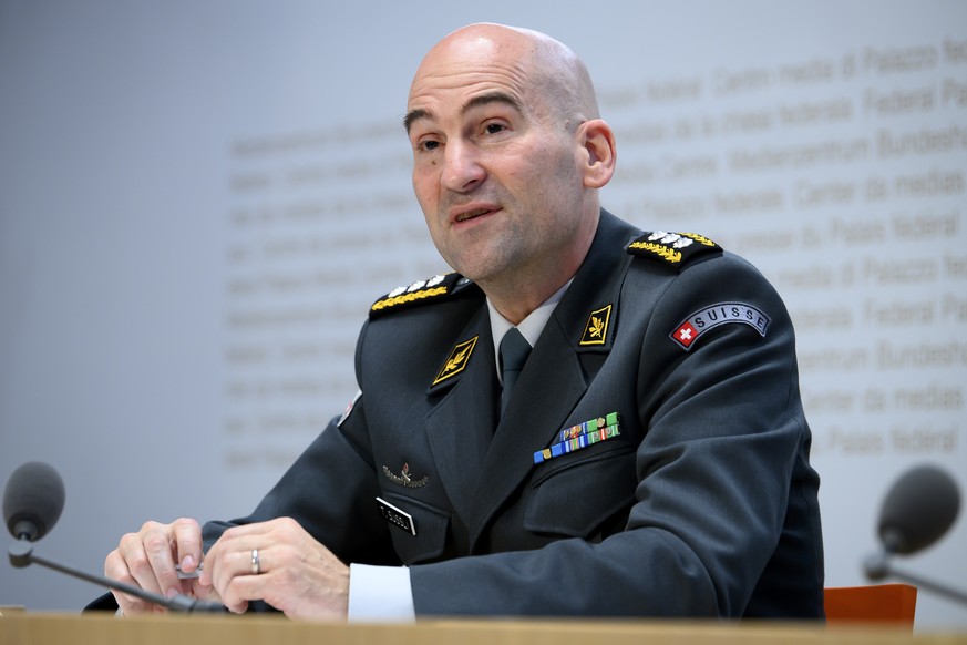 Thomas Suessli, Chef der Armee, spricht an einer Medienkonferenz ueber eine Staerkung der militaerischen Cyber-Abwehr und das neue Kommando Cyber fuer die elektronische Kriegsfuehrung, am Mittwoch, 1. ...