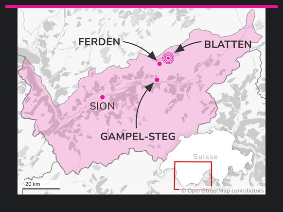 Gempel, Steg, Fergen, Blatten en Valais, la carte de situation