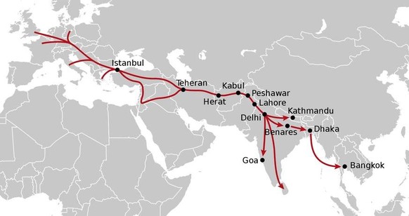 La route des Hippies de l’Europe à l’Asie du Sud.