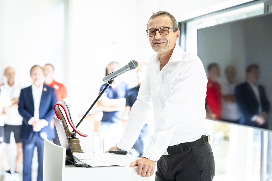 Swiss-Athletics President Christoph Seiler delivers a speech during a reception at the Swiss Embassy in Tokyo, on Thursday, September 18, 2025 in Tokyo, Japan. (KEYSTONE/Michael Buholzer)
