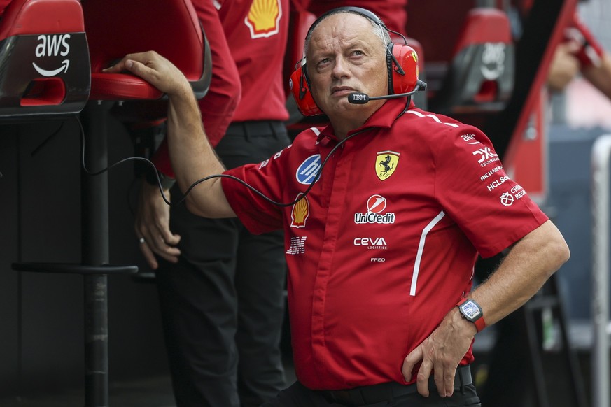 epa12426981 Scuderia Ferrari team principal Frederic Vasseur looks on during a free practice session for the Formula One Singapore Grand Prix in Singapore, 03 October 2025. The 2025 Formula 1 Singapor ...