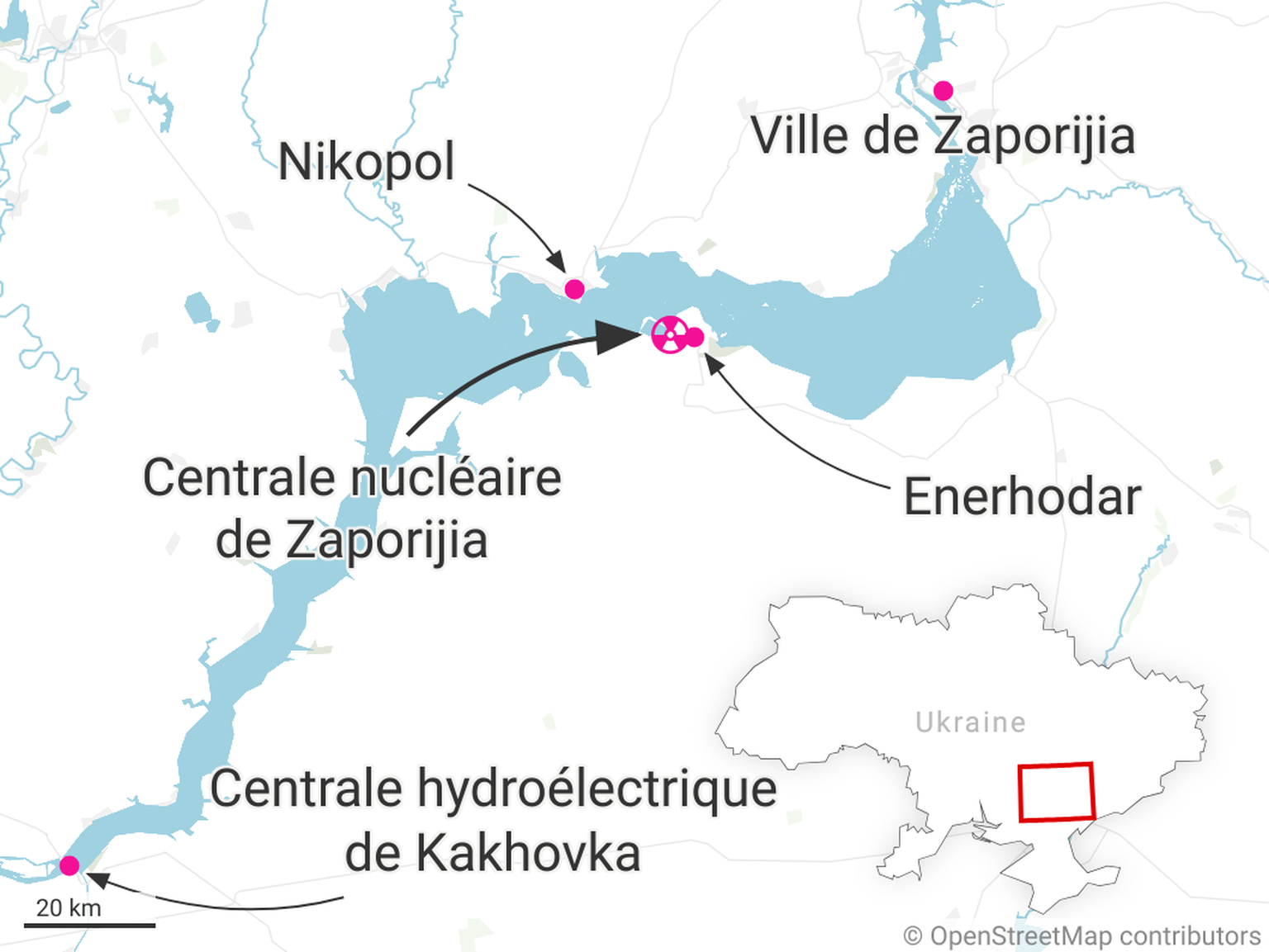 La centrale nucléaire de Zaporijia est située dans le sud-est de l&#039;Ukraine: carte.