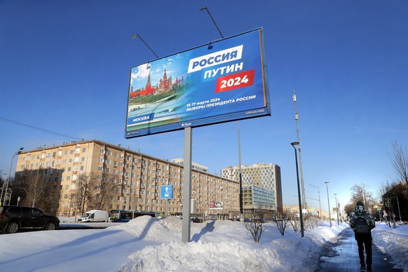 Une affiche électorale à Moscou, sur laquelle peut-on lire Russie, Poutine, 2024.