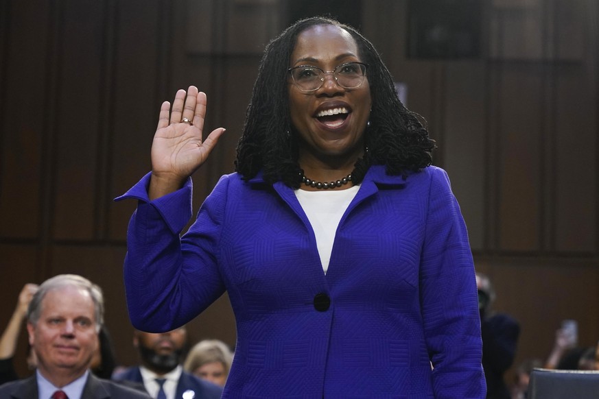 FILE - Supreme Court nominee Judge Ketanji Brown Jackson is sworn in for her confirmation hearing before the Senate Judiciary Committee March 21, 2022, on Capitol Hill in Washington. (AP Photo/Jacquel ...