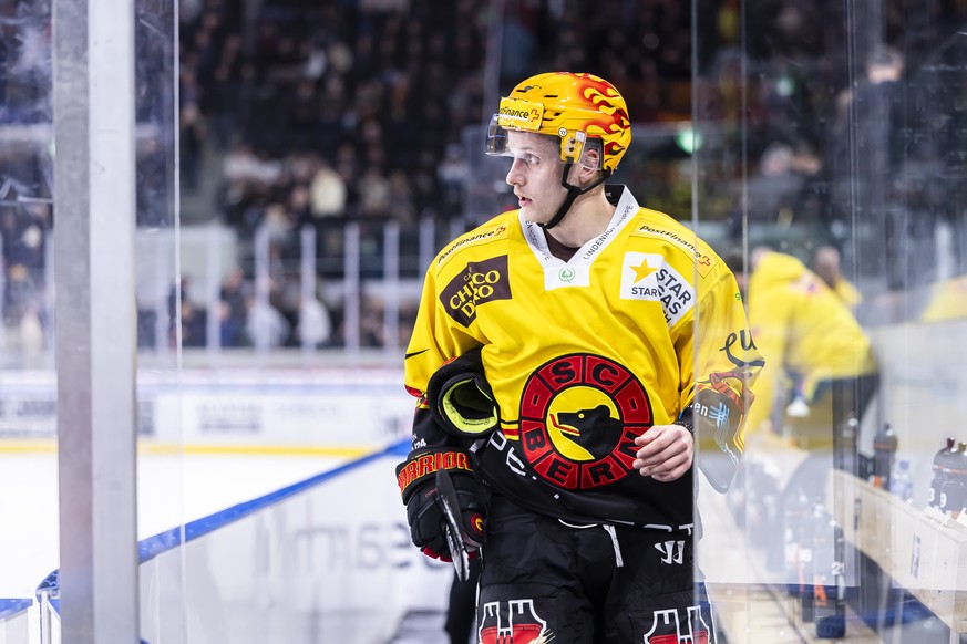 Berns PostFinance Topscorer Dominik Kahun beim Eishockeyspiel der National League zwischen den ZSC Lions und dem SC Bern, am Freitag, 16. Februar 2024 in der Swiss Life Arena in Zuerich. (PostFinance/ ...