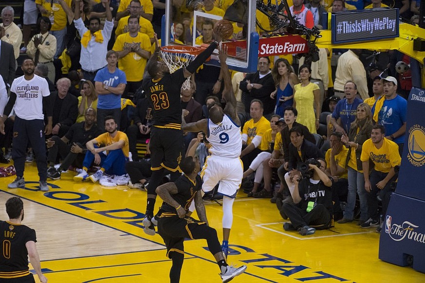 Basketball: NBA Finals: Cleveland Cavaliers LeBron James (23) in action, defense vs Golden State Warriors Andre Iguodala (9) at Oracle Arena. Game 7. 
Oakland, CA 6/19/2016
CREDIT: John W. McDonough ( ...