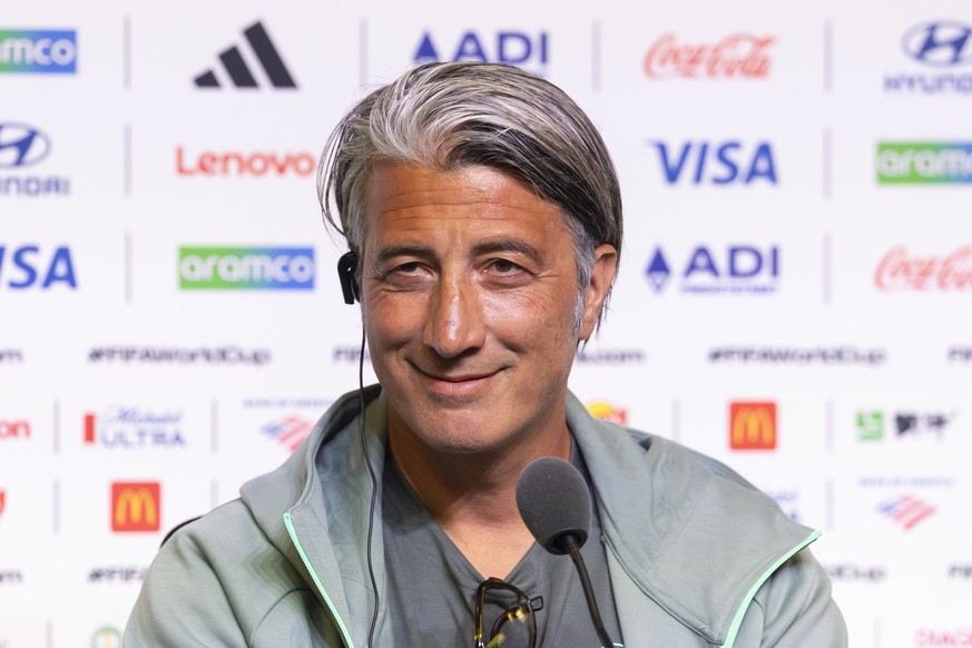Switzerland's head coach Murat Yakin reacts during a press conference one day ahead of the World Cup Group B soccer match between Qatar and Switzerland at the San Francisco Bay Area Stadium in Sa ...